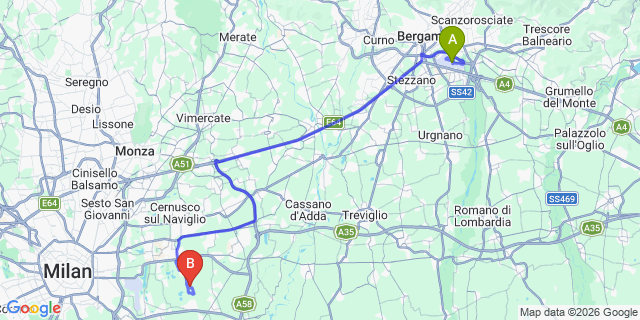 Map: Milan Bergamo Airport (BGY) to Agrate Brianza