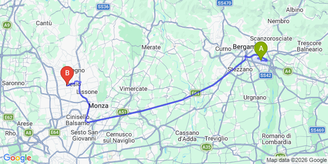 Map: Milan Bergamo Airport (BGY) to Bresso