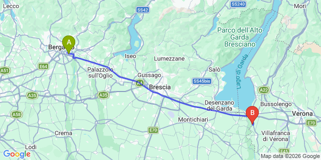 Map: Milan Bergamo Airport (BGY) to Camping Altomincio Family Park