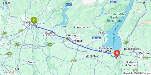 Map: Milan Bergamo Airport (BGY) to Camping Bella Italia