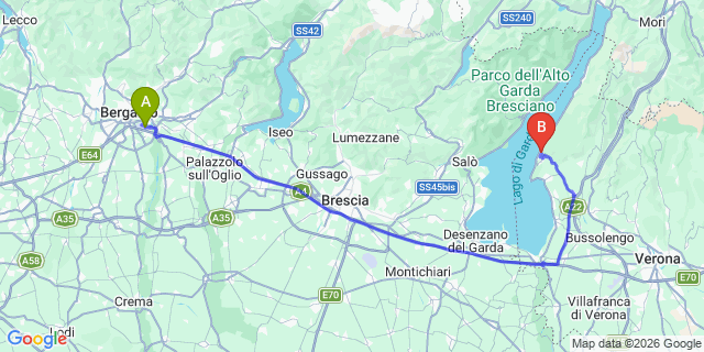 Map: Milan Bergamo Airport (BGY) to Camping del Garda Village
