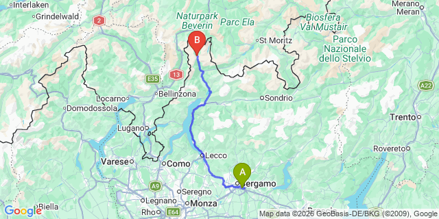 Map: Milan Bergamo Airport (BGY) to Campodolcino