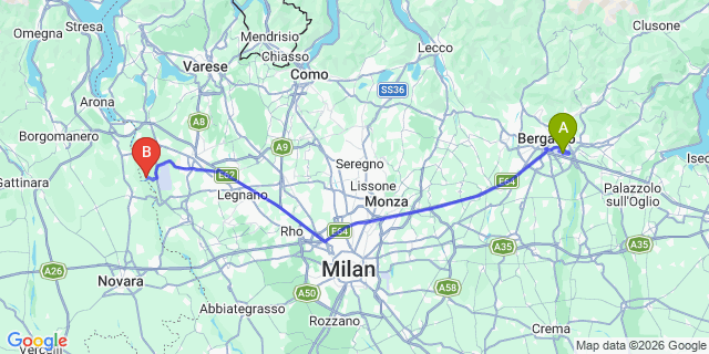 Map: Milan Bergamo Airport (BGY) to Cannero Riviera (Lago Maggiore)
