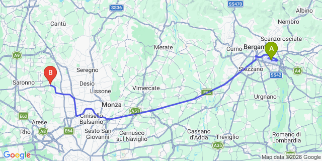 Map: Milan Bergamo Airport (BGY) to Corsico