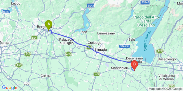 Map: Milan Bergamo Airport (BGY) to Desenzano del Garda
