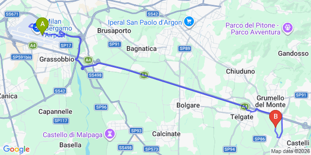 Map: Milan Bergamo Airport (BGY) to Entratico