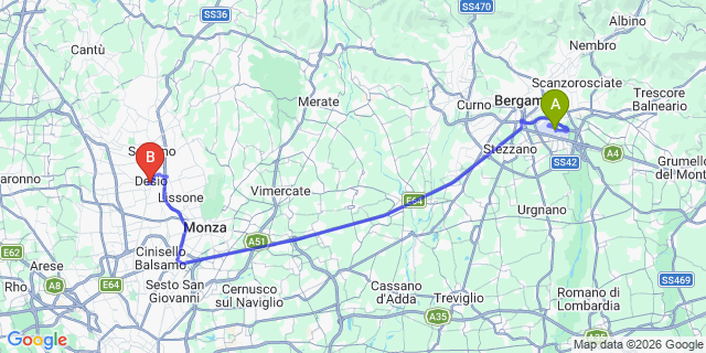 Map: Milan Bergamo Airport (BGY) to Giussano