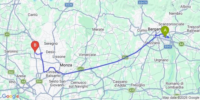 Map: Milan Bergamo Airport (BGY) to Novate Milanese