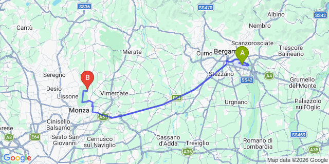 Map: Milan Bergamo Airport (BGY) to Perledo (Lake Como)
