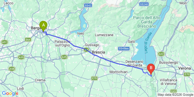 Map: Milan Bergamo Airport (BGY) to Peschiera del Garda