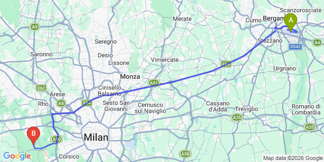Map: Milan Bergamo Airport (BGY) to Pregnana Milanese