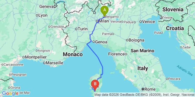 Map: Milan Bergamo Airport (BGY) to Rho