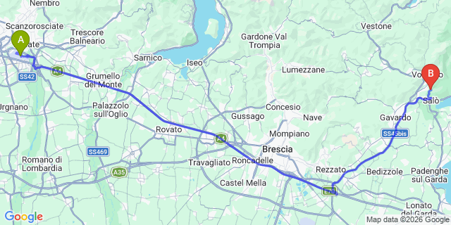 Map: Milan Bergamo Airport (BGY) to Salò (Lago di Garda)
