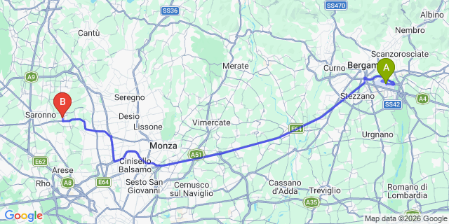 Map: Milan Bergamo Airport (BGY) to San Fedele Intelvi