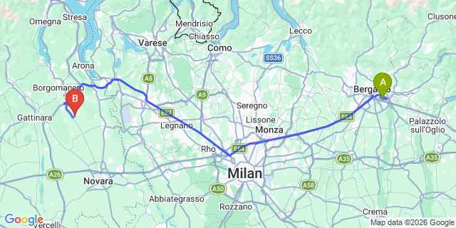 Map: Milan Bergamo Airport (BGY) to Stresa (Lago Maggiore)
