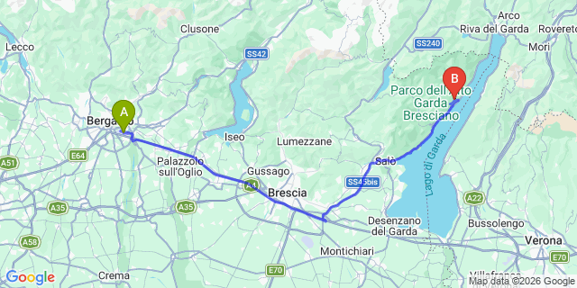 Map: Milan Bergamo Airport (BGY) to Tignale
