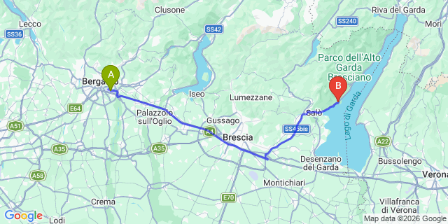 Map: Milan Bergamo Airport (BGY) to Toscolano-Maderno