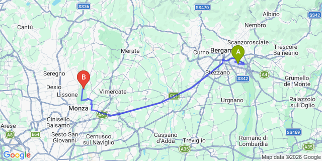 Map: Milan Bergamo Airport (BGY) to Tregasio