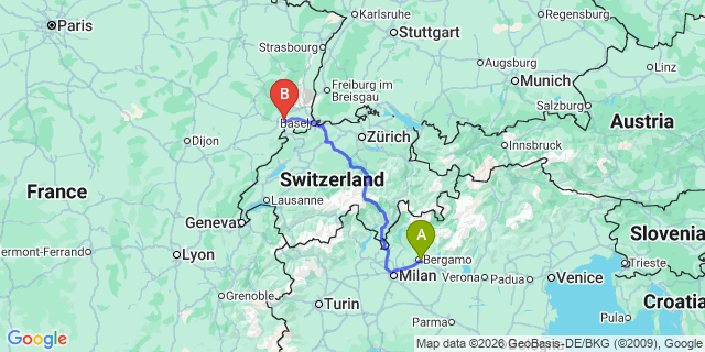 Map: Milan Bergamo Airport (BGY) to Val dIsere