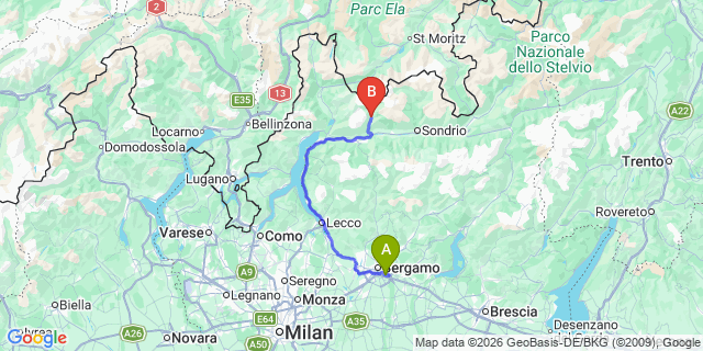 Map: Milan Bergamo Airport (BGY) to Val Masino