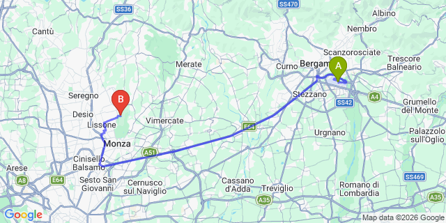 Map: Milan Bergamo Airport (BGY) to Varenna