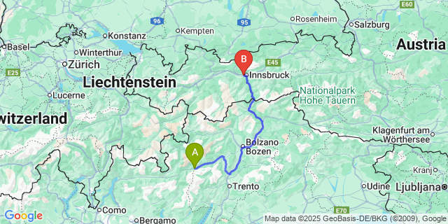 Map: Innsbruck Airport (INN) to Passo del Tonale