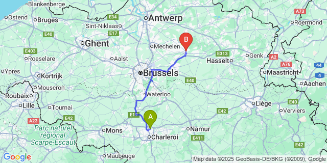 Map: Charleroi Airport Brussels South (CRL) to Aarschot