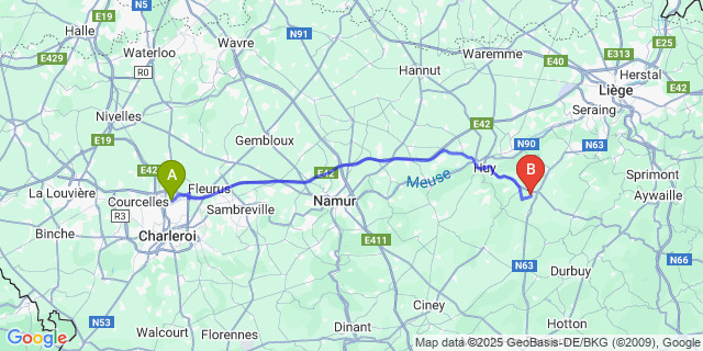 Map: Charleroi Airport Brussels South (CRL) to Abée