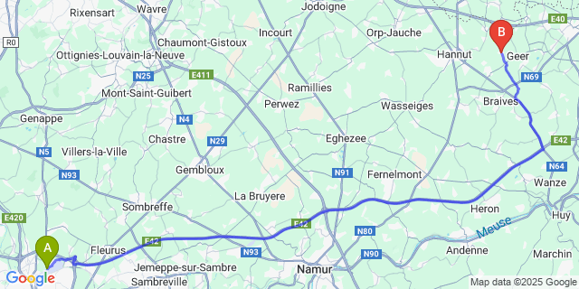 Map: Charleroi Airport Brussels South (CRL) to Abolens