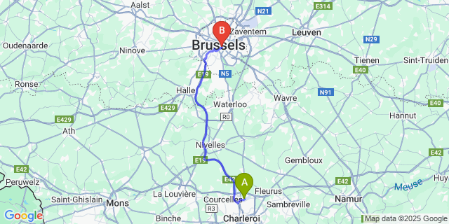 Map: Charleroi Airport Brussels South (CRL) to Adagio Access Brussels Europe Aparthotel