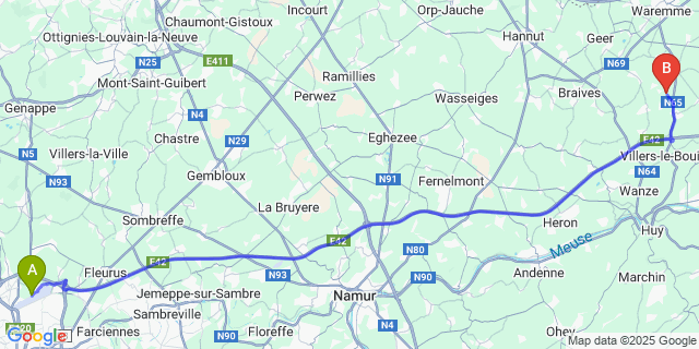 Map: Charleroi Airport Brussels South (CRL) to Aineffe