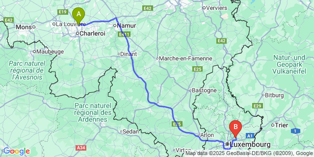 Map: Charleroi Airport Brussels South (CRL) to Ambeve