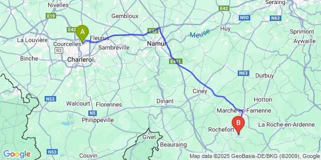 Map: Charleroi Airport Brussels South (CRL) to Ambly