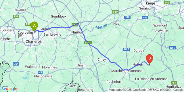 Map: Charleroi Airport Brussels South (CRL) to Amonines