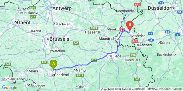 Map: Charleroi Airport Brussels South (CRL) to Amstenrade