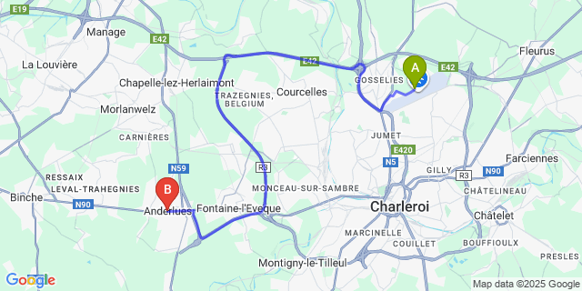 Map: Charleroi Airport Brussels South (CRL) to Anderlues