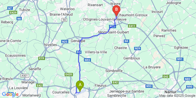 Map: Charleroi Airport Brussels South (CRL) to Anser