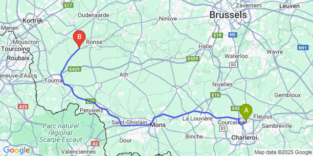 Map: Charleroi Airport Brussels South (CRL) to 