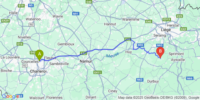 Map: Charleroi Airport Brussels South (CRL) to Anthisnes