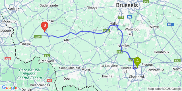 Map: Charleroi Airport Brussels South (CRL) to Anvaing