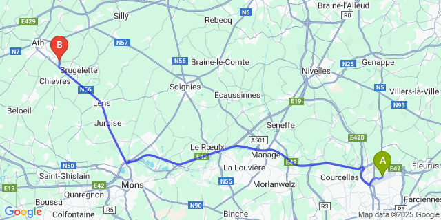 Map: Charleroi Airport Brussels South (CRL) to 
