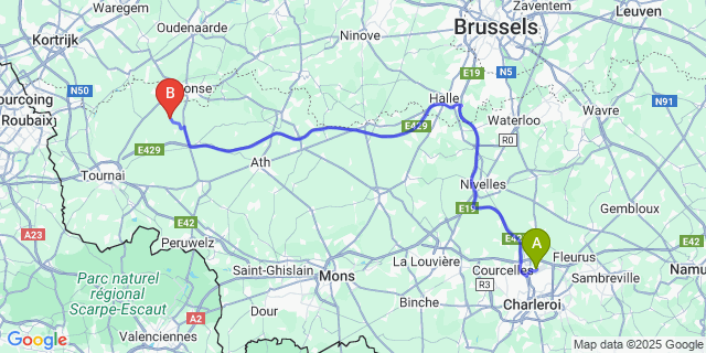 Map: Charleroi Airport Brussels South (CRL) to 