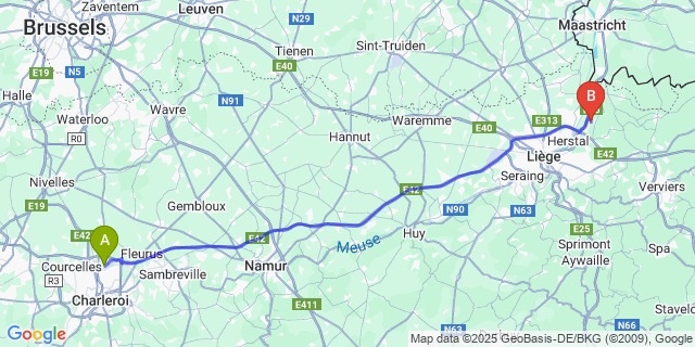 Map: Charleroi Airport Brussels South (CRL) to Argenteau