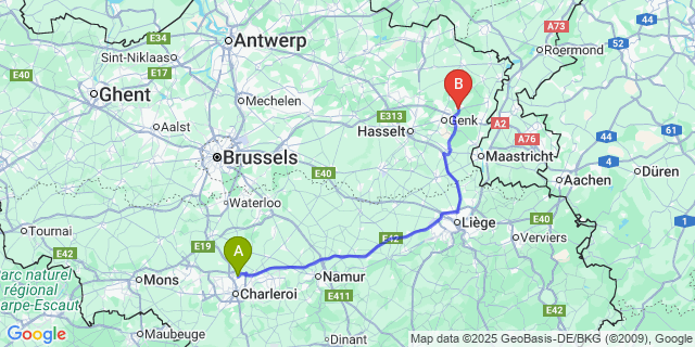Map: Charleroi Airport Brussels South (CRL) to As