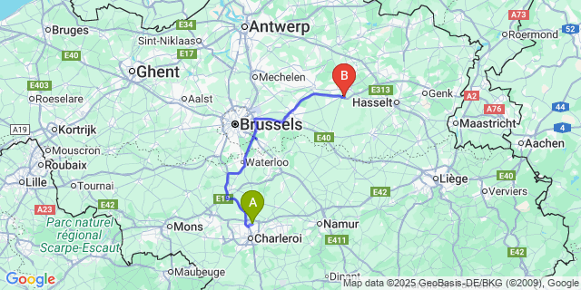 Map: Charleroi Airport Brussels South (CRL) to Assent