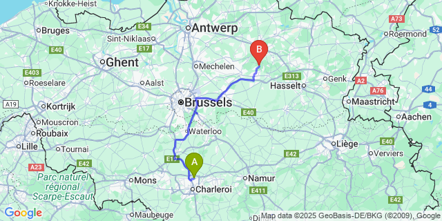 Map: Charleroi Airport Brussels South (CRL) to Averbode