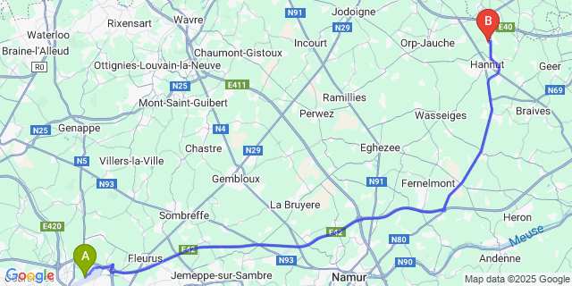 Map: Charleroi Airport Brussels South (CRL) to Avernas-Le-Bauduin