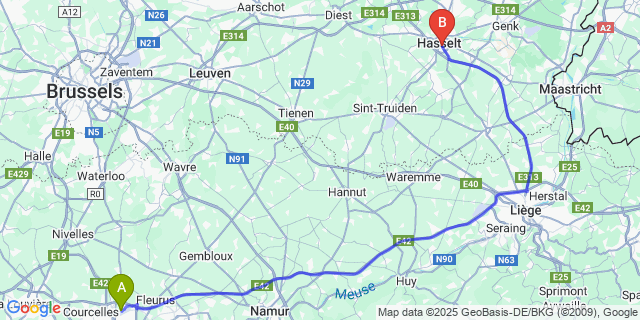 Map: Charleroi Airport Brussels South (CRL) to Azette