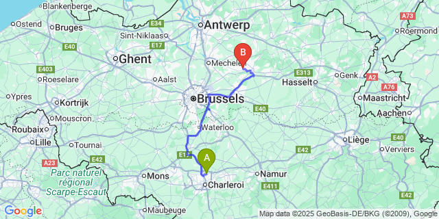 Map: Charleroi Airport Brussels South (CRL) to Baal