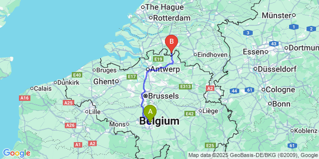 Map: Charleroi Airport Brussels South (CRL) to Baarle-Hertog